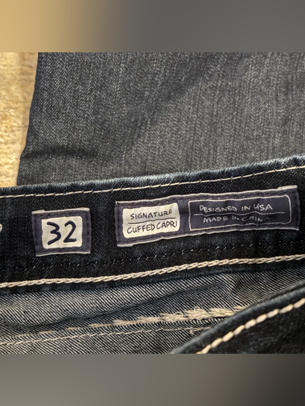 Miss Me Cuffed Capri Jeans Dark Wash Thick Stitch Flap Pocket Y2K- Size 32 - Picture 6 of 6